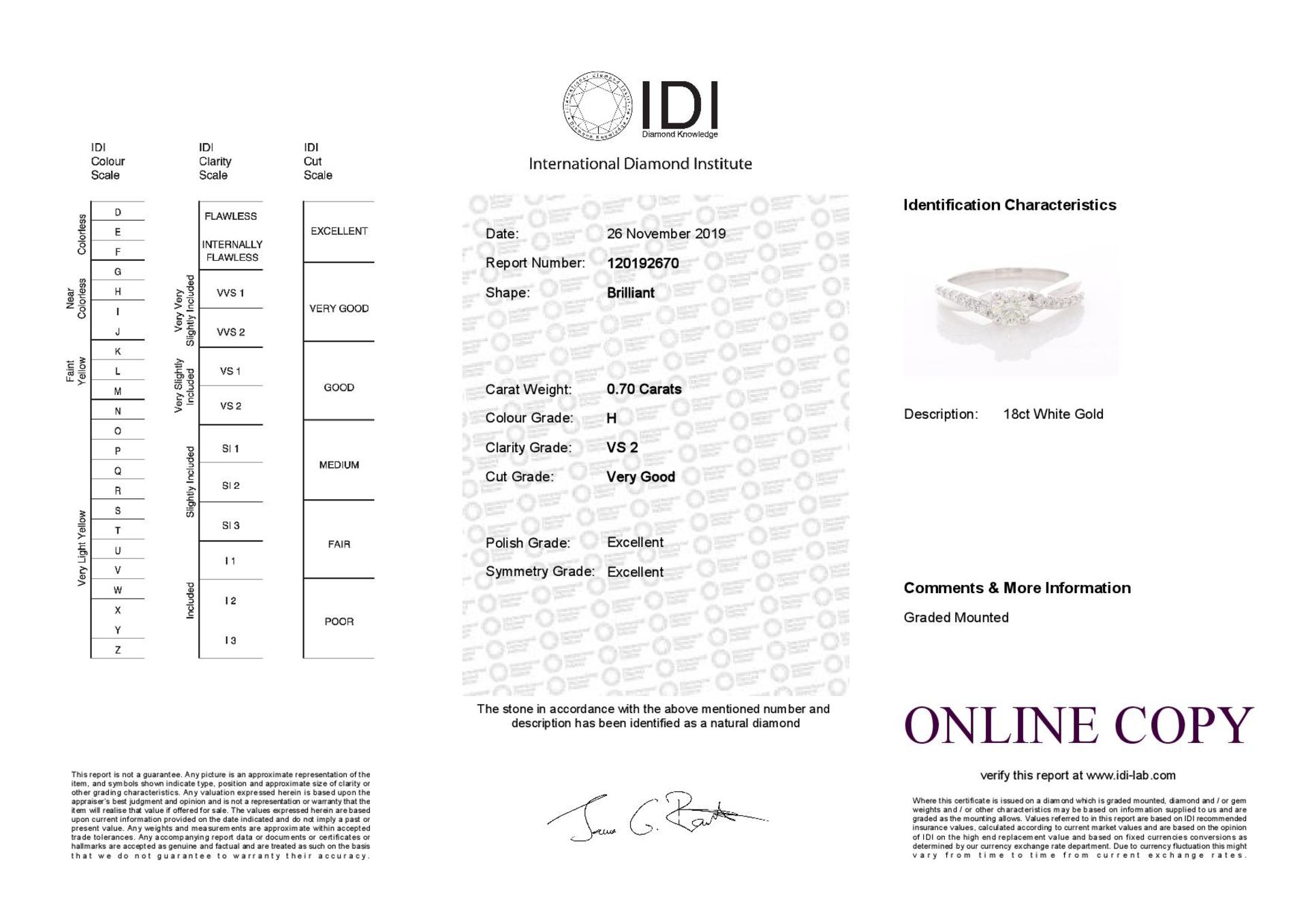 18ct White Gold Single Stone Fancy Claw Set Diamond Ring (0.52) 0.70 Carats - Valued by IDI £5,995. - Image 5 of 5