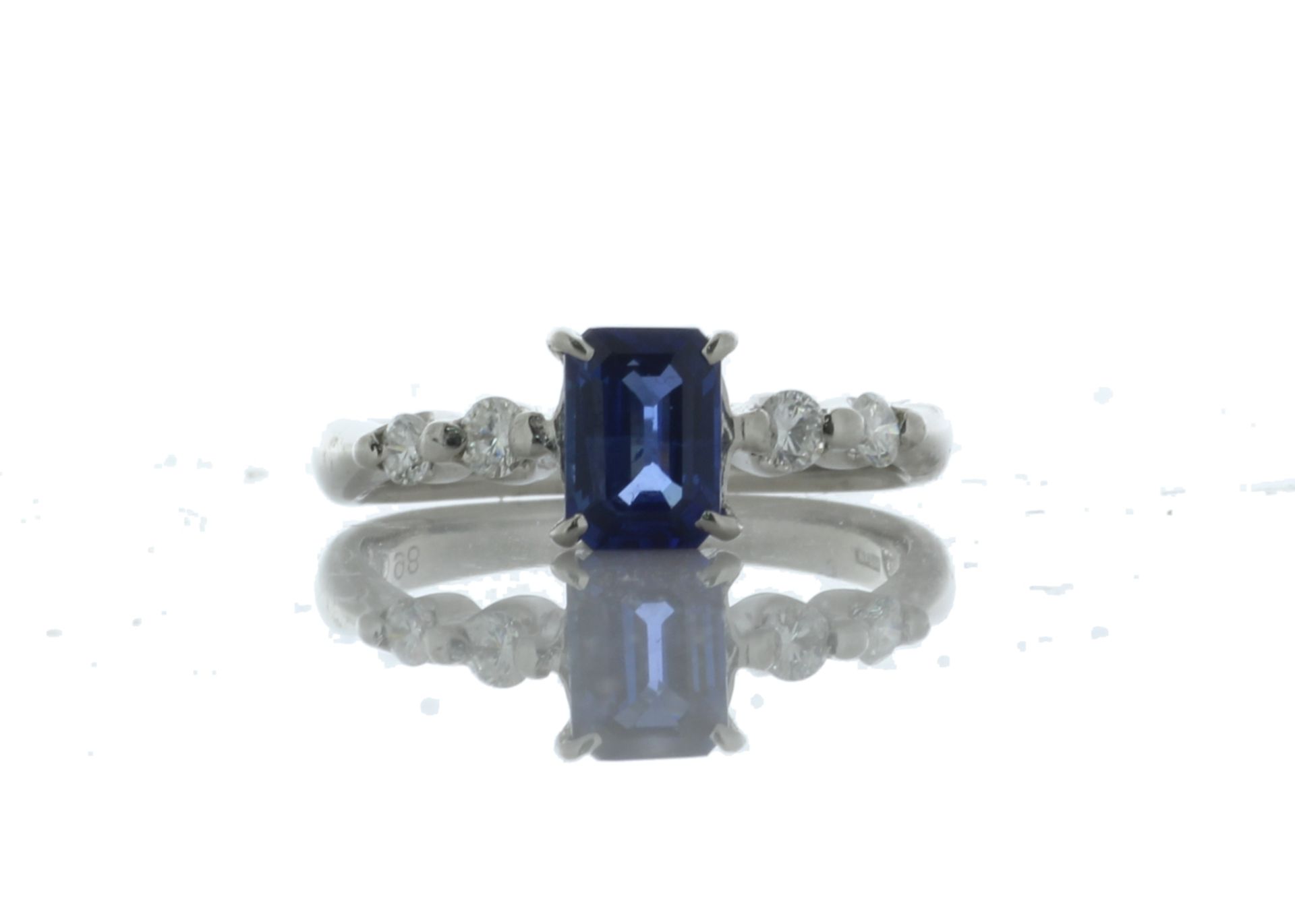 Platinum Three Stone Wire Set Emerald Cut Sapphire And Diamond Ring(S 0.96) 0.21 Carats - Valued