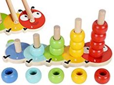 RRP £14.99 TOWO Wooden Stacking Rings Baby Lovely Caterpillar Counting Game