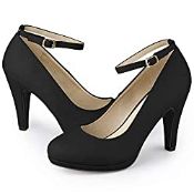 RRP £30.98 Allegra K Women's Round Toe Stiletto Heel Ankle Strap Court Shoes Black 9.5