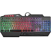 RRP £17.99 Rii RK900 Large Size 7 Colour LED Rainbow Gaming Keyboard UK Layout - Black