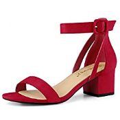 RRP £28.99 Allegra K Women's Ankle Strap Block Low Heel Sandal Red 6 UK/Label Size 8 US