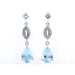 9ct White Gold Diamond And Blue Topaz Earring 0.02 Carats - Valued by GIE £1,320.00 - 9ct White Gold