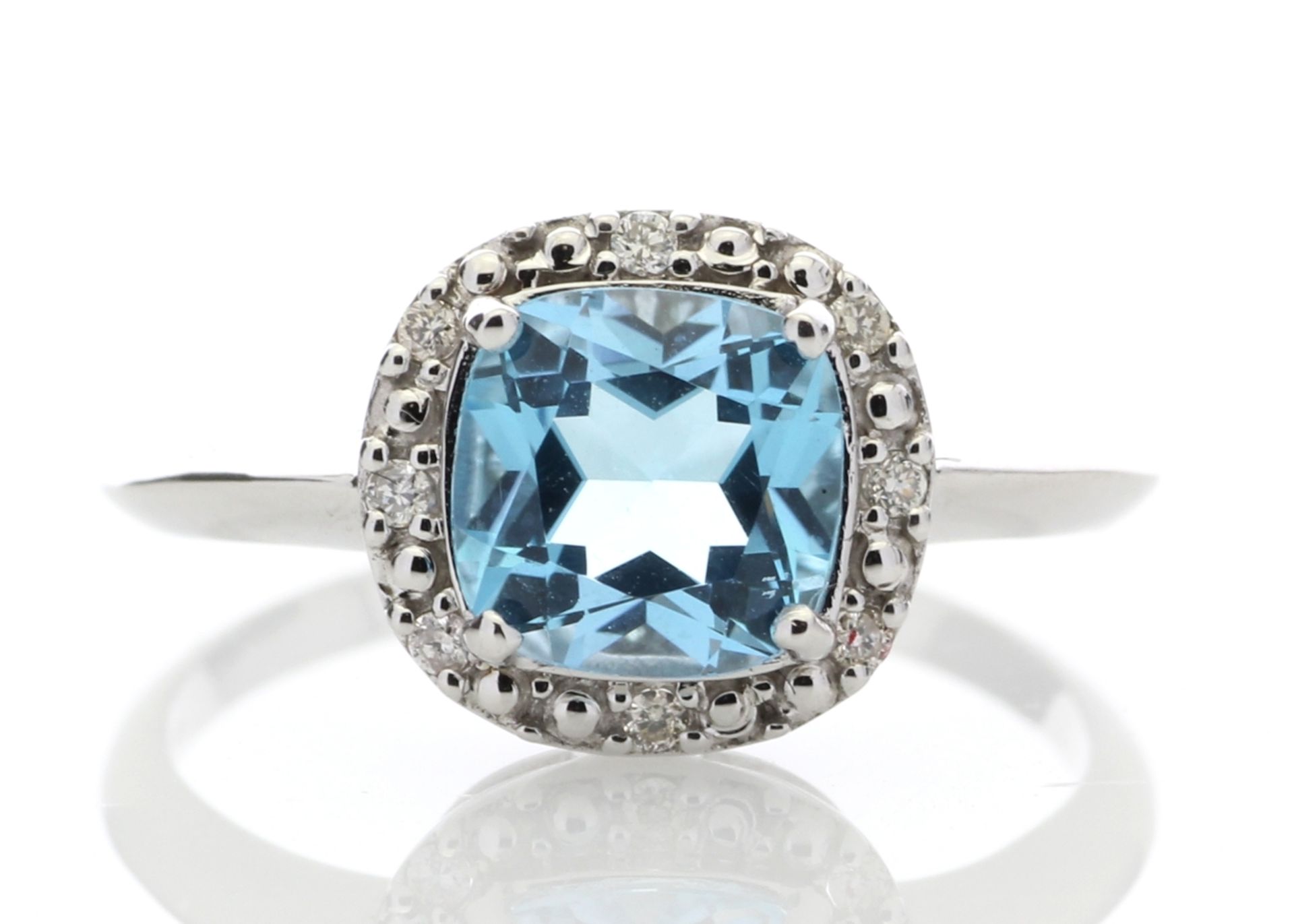 9ct White Gold Blue Topaz Diamond Ring 0.07 Carats - Valued by GIE £1,895.00 - 9ct White Gold Blue