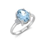 9ct White Gold Diamond And Blue Topaz Ring 0.03 Carats - Valued by GIE £1,145.00 - An oval cut