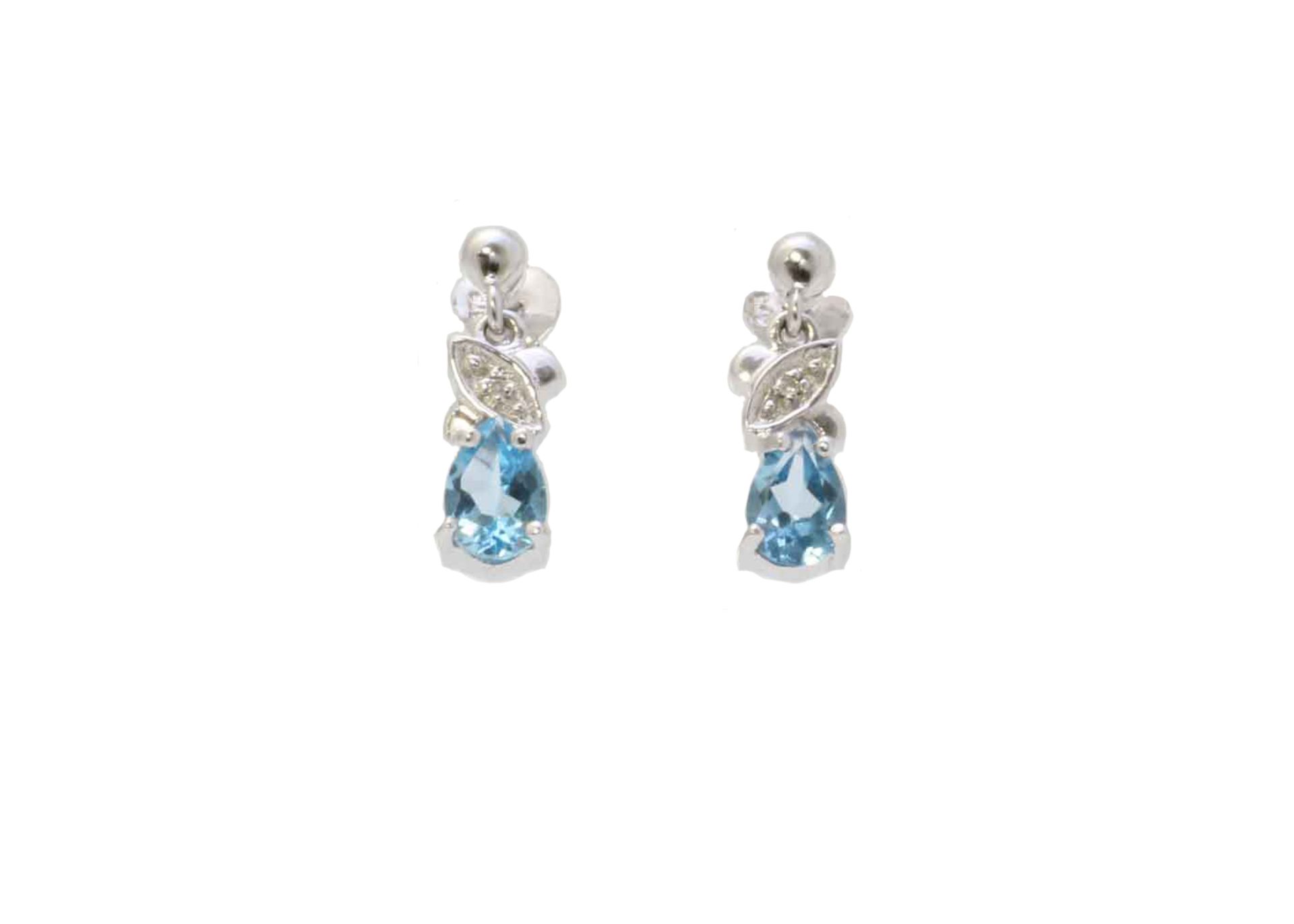 9ct White Gold Diamond And Blue Topaz Earring 0.01 Carats - Valued by GIE £1,045.00 - 9ct White Gold