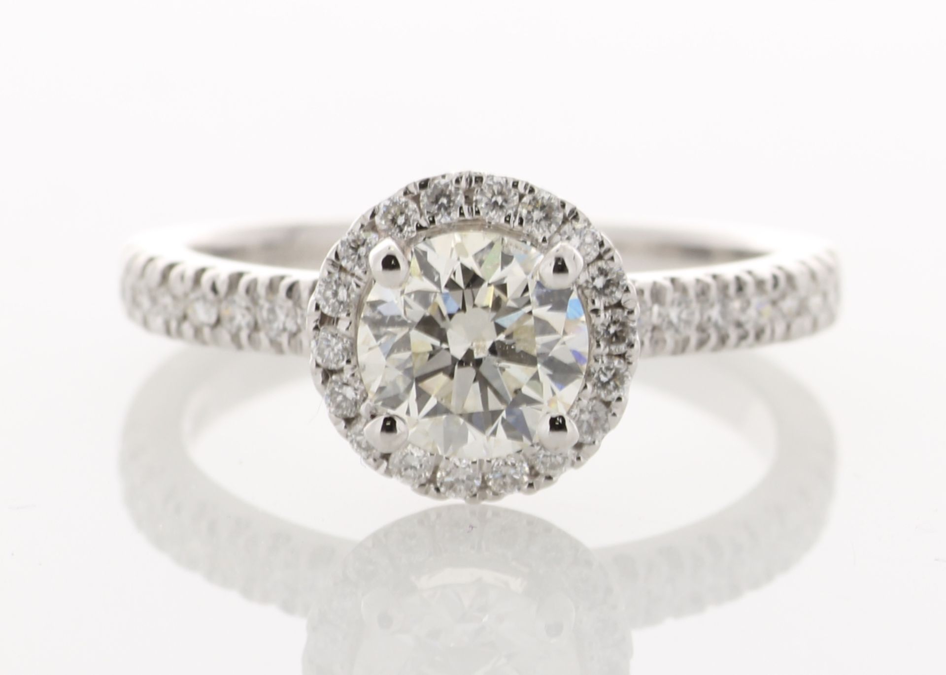18ct White Gold Single Stone With Halo Setting Ring (1.01) 1.37 Carats - Valued by IDI £20,000.