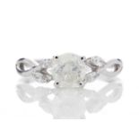 18ct White Gold Single Stone Diamond Ring With Leaf Shoulders (0.91) 1.07 Carats - Valued by GIE £
