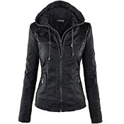 RRP £46.99 Newbestyle Faux Leather Jacket for Women Hooded Moto