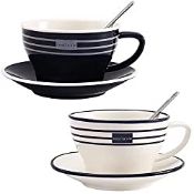 RRP £19.99 Porcelain Cappuccino Cups with Saucers and Spoon