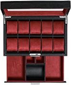 RRP £89.48 ROTHWELL 10 Slot Leather Watch Box with Valet Drawer
