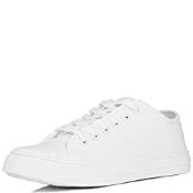 RRP £15.49 Lace Up Flat Trainers Shoes White Leather Style Sz 4