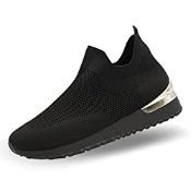 RRP £23.99 CucuFashion Black Slip On Trainers - Comfortable Black Trainers Womens