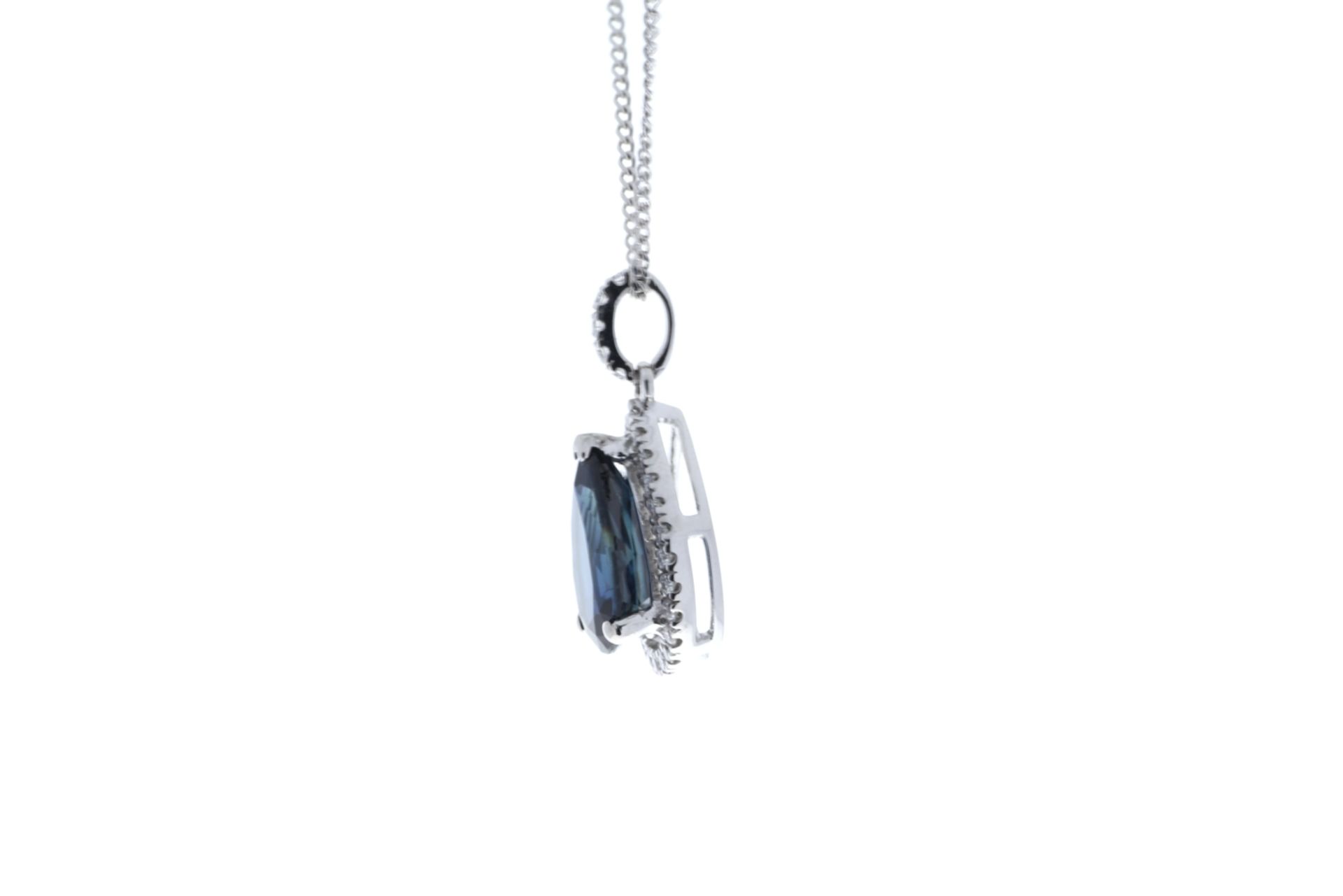 18ct White Gold Pear Shape Sapphire In Diamond Halo Setting Pendant (P 2.35) 0.18 Carats - Valued by - Image 4 of 4