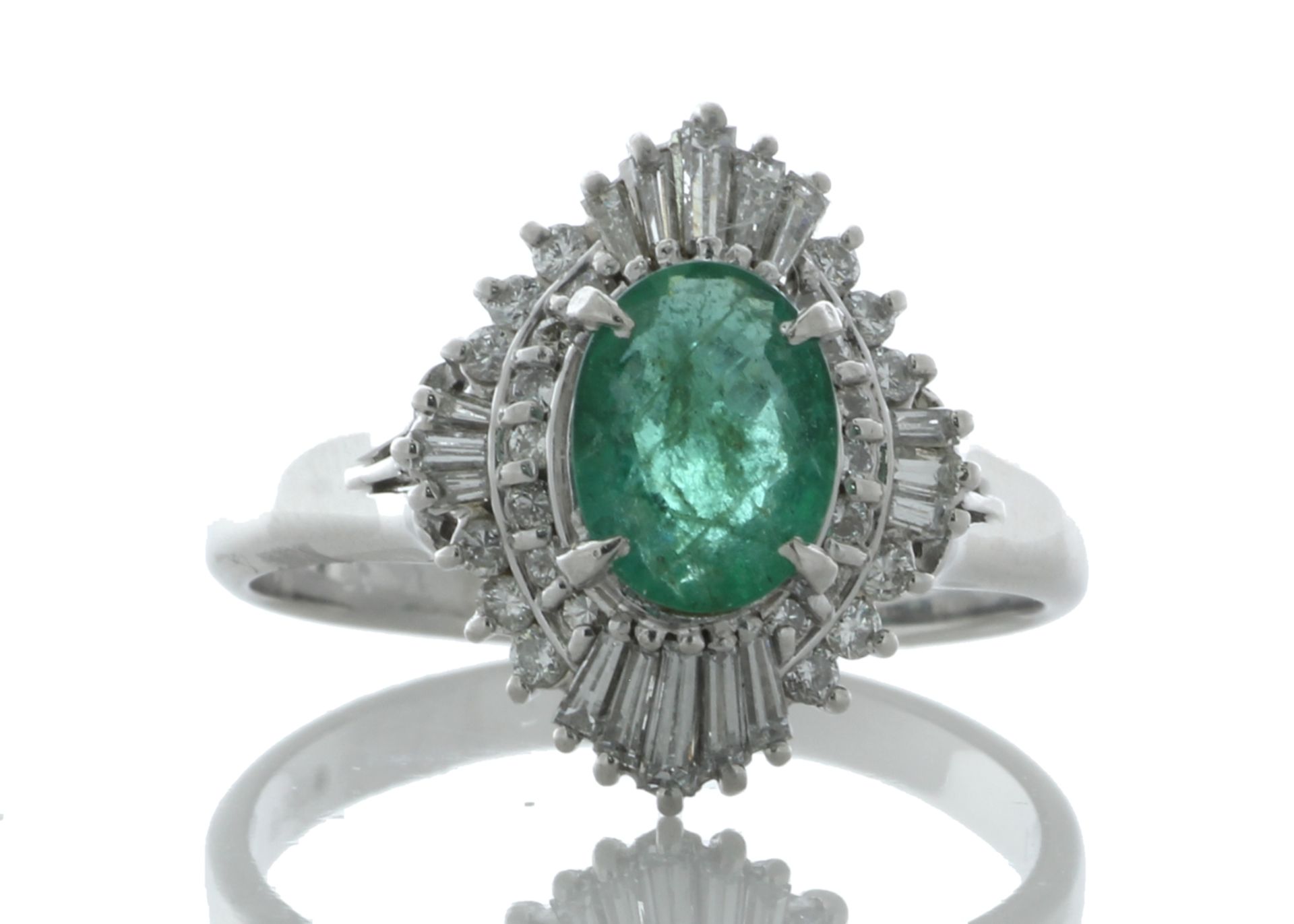 Platinum Emerald Cluster Claw Set Diamond And Emerald Ring (E 1.16) 0.61 Carats - Valued by GIE £8,