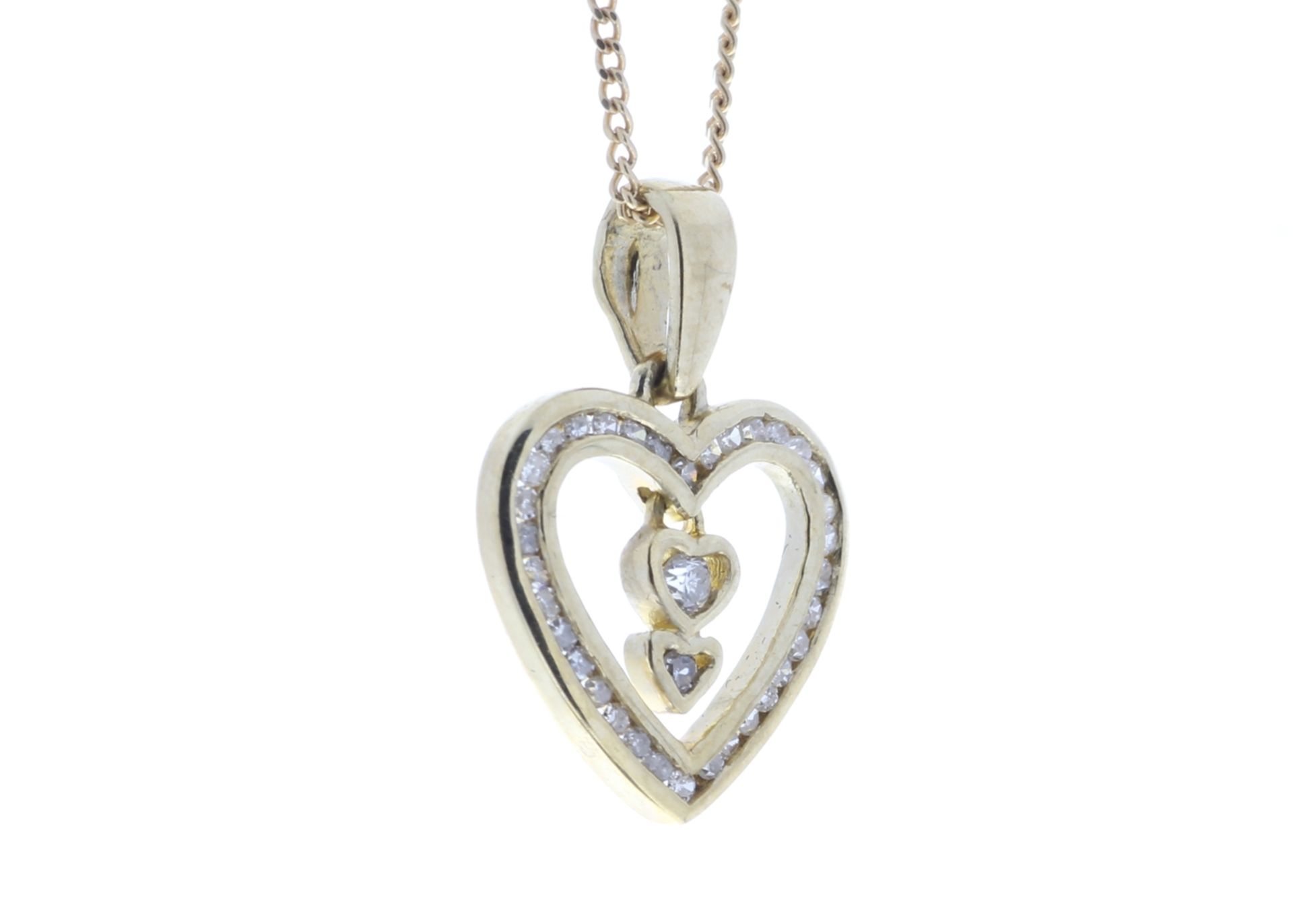 9ct Yellow Gold Heart Pendant Set With Diamonds & Two Hanging Inner Hearts 0.21 Carats - Valued by - Image 2 of 4