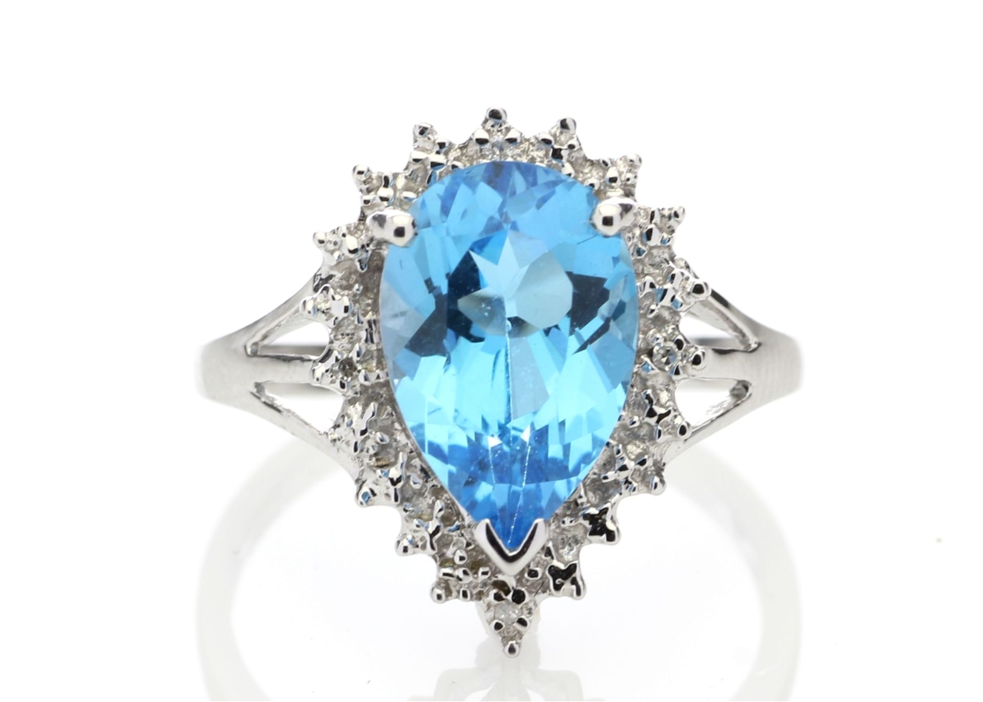 9ct White Gold Diamond And Blue Topaz Ring 0.01 Carats - Valued by AGI £1,045.00 - A stunning pear