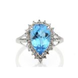 9ct White Gold Diamond And Blue Topaz Ring 0.01 Carats - Valued by AGI £1,045.00 - A stunning pear