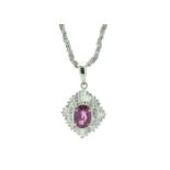 Platinum Cluster Diamond And Ruby Necklace (R0.95) 0.45 Carats - Valued by IDI £6,950.00 -