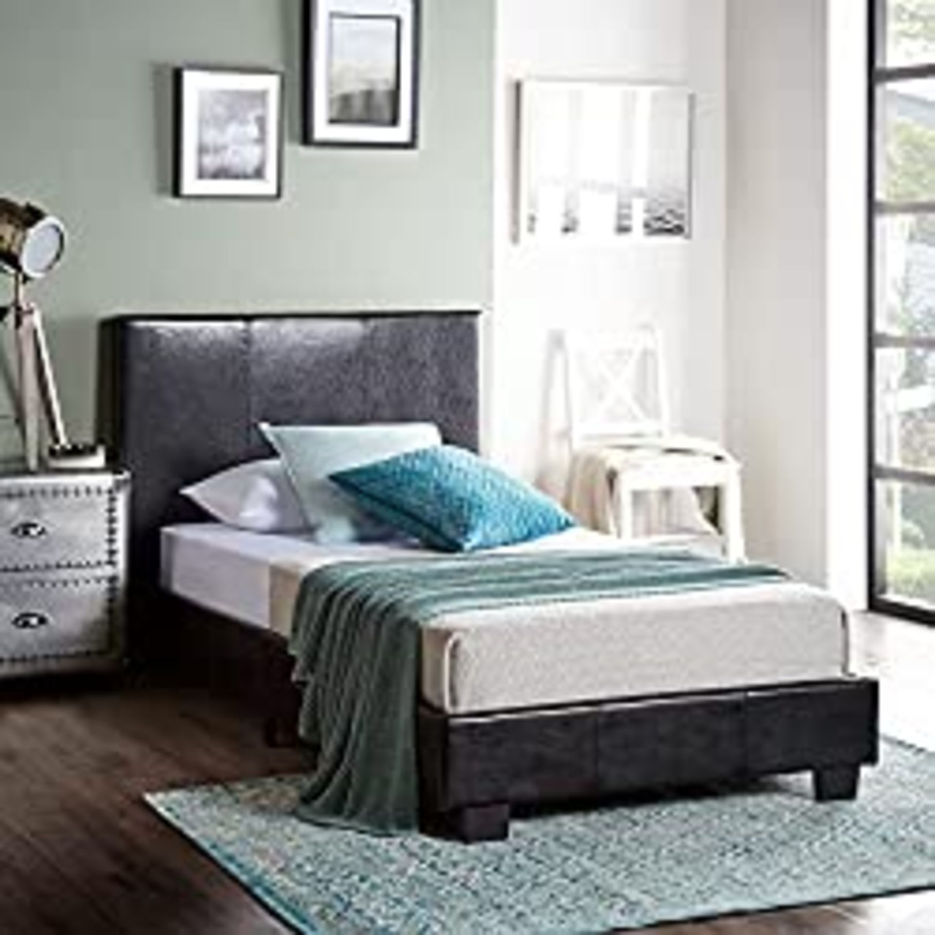 RRP £84.79 Home Treats Single Bed | Faux Leather Bed Frames | Black Prado Italia (Single)