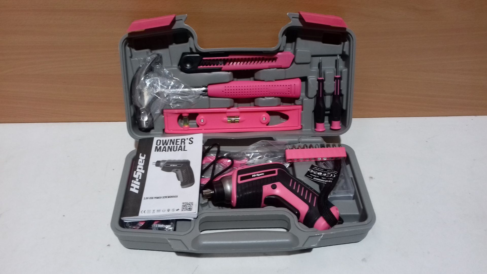 RRP £36.98 Hi-Spec 35 Piece Pink Home DIY Tool Kit with USB Rechargeable - Image 2 of 2