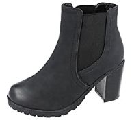 RRP £16.94 Ladies Faux Suede Elastic Gusset Pull On Mid Block Heel Chelsea Boots (Onyx