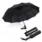 RRP £10.97 JIGUOOR 12 Ribs Wood Handheld Folding Umbrella Windproof Compact Travel