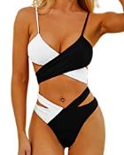 RRP £25.99 Tofern Women Cross Bikini Sets Two Piece Bandage Back