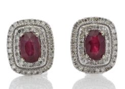 9ct White Gold Oval Diamond And Ruby Cluster Diamond Earring 0.35 Carats - Valued by GIE £3,395.00 -