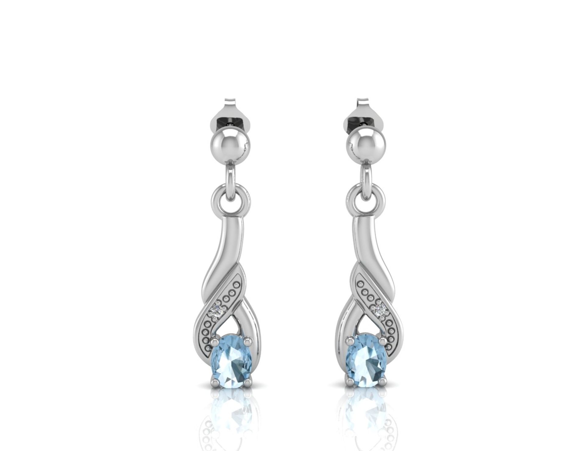 9ct White Gold Diamond And Blue Topaz Earring 0.01 Carats - Valued by AGI £260.00 - A gorgeous - Image 3 of 3
