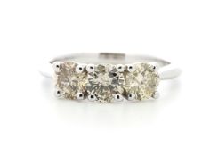 18ct White Gold Three Stone Claw Set Diamond Ring 1.58 Carats - Valued by GIE £14,350.00 - A