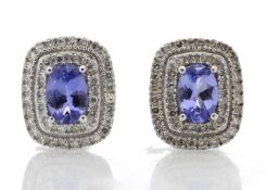9ct White Gold Oval Diamond And Tanzanite Earring 0.35 Carats - Valued by GIE £3,320.00 - Unique and