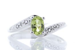9ct White Gold Diamond And Peridot Ring 0.01 Carats - Valued by GIE £1,295.00 - 9ct White Gold