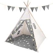 RRP £34.99 SOKA Grey Teepee Tent for Kids Foldable Cotton Canvas