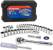 RRP £19.99 WORKPRO 39-Piece Drive Socket Set 1/4''3/8''