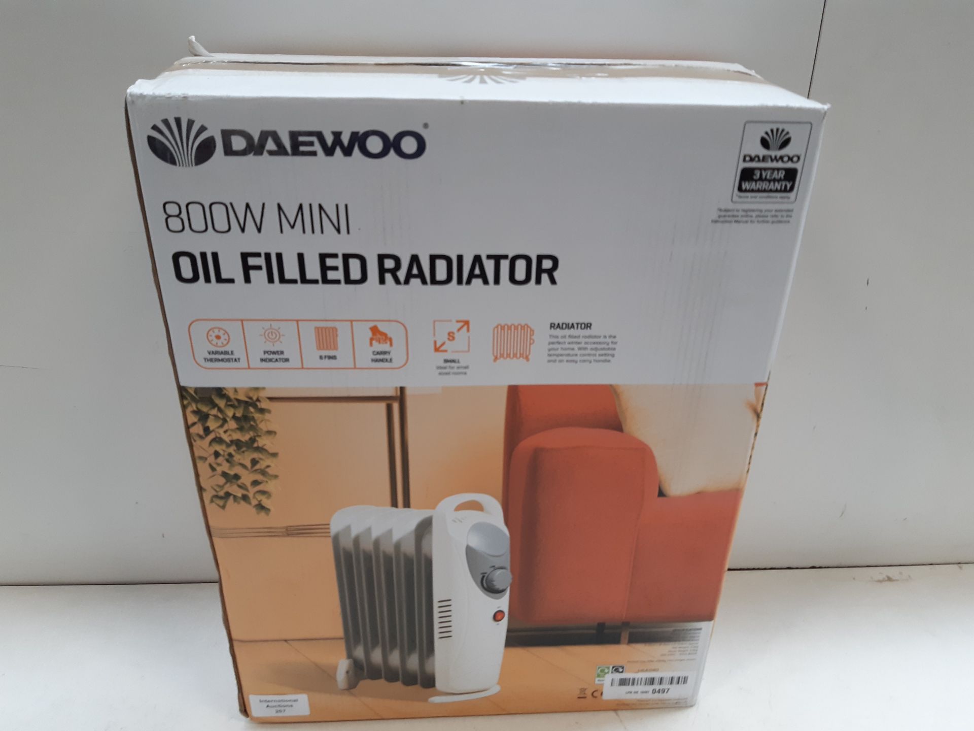 RRP £27.91 Daewoo Oil Filled 800W Portable Radiator with Thermostat - Image 2 of 2