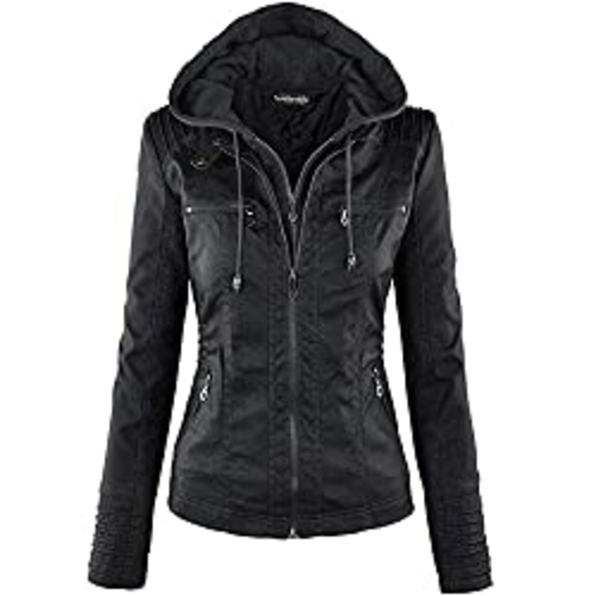 RRP Â£46.99 Newbestyle Faux Leather Jacket for Women Hooded Moto