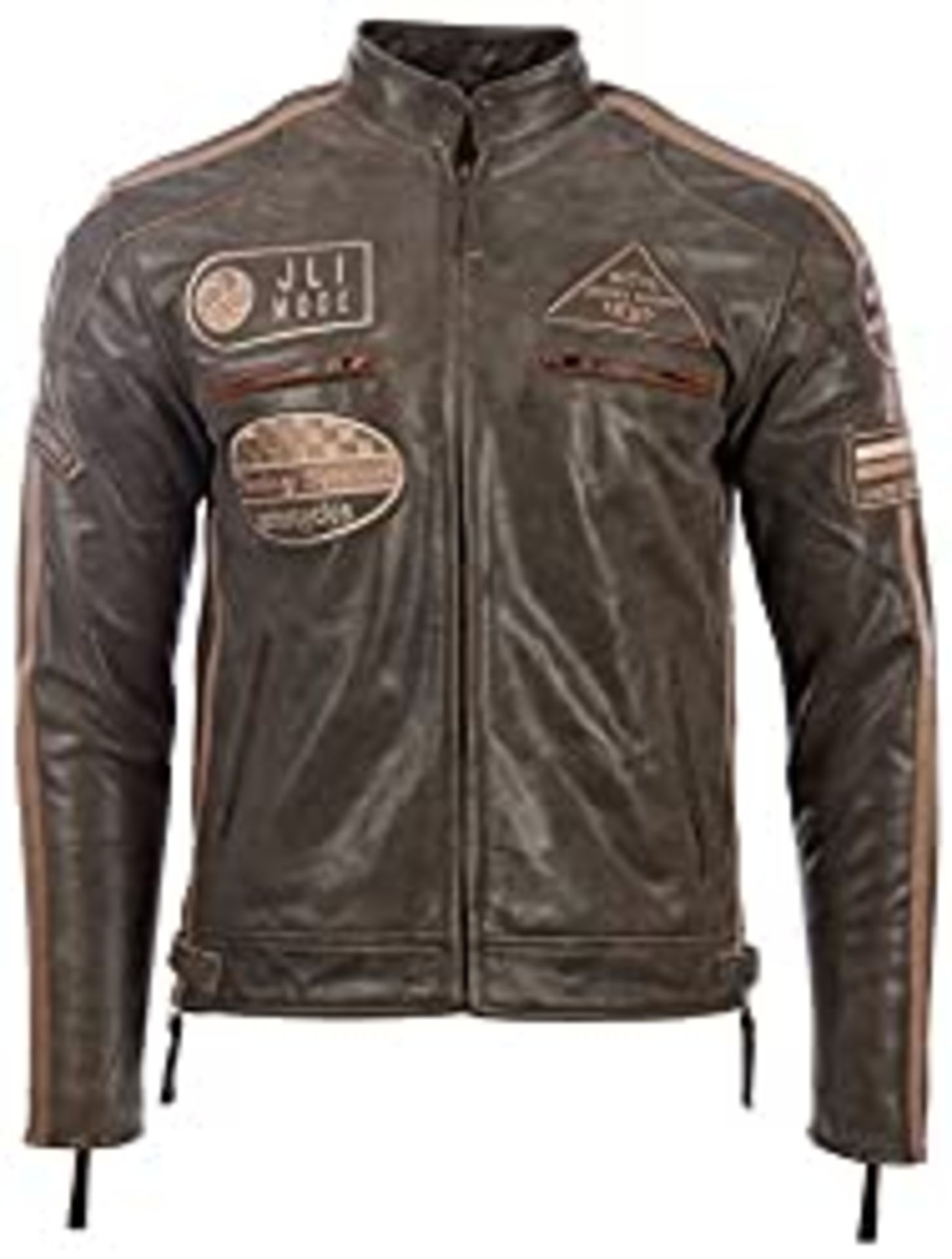 RRP Â£89.99 Aviatrix Men's Super-Soft Real Leather Band Collar Patch Fashion Biker Jacket