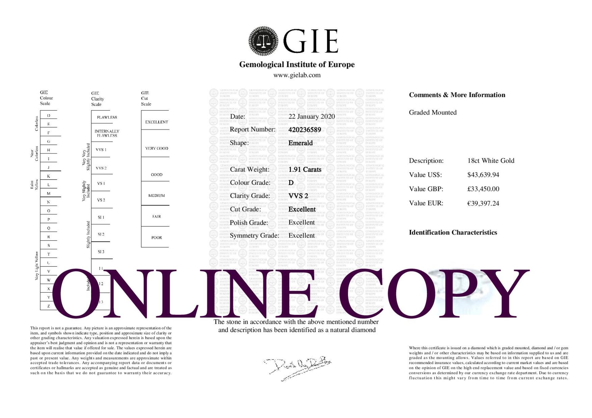 Platinum Three Stone Claw Set Diamond Ring (1.11) 1.91 Carats - Valued by GIE £33,450.00 - This - Image 5 of 5