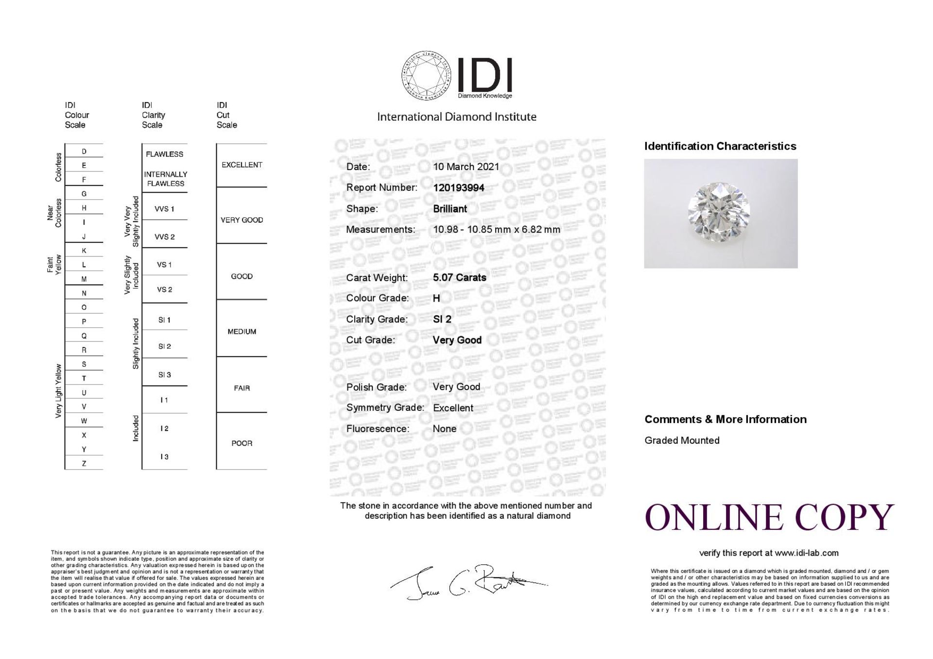 18ct White Gold Single Stone Prong Set Diamond Ring 5.07 Carats - Valued by IDI - A natural round - Image 6 of 6