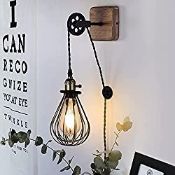 RRP £30.43 Modern Industrial Rustic Plug in Cord Cage Wall Lamp