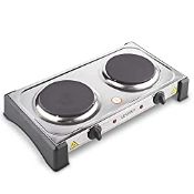 RRP £35.00 LEWIS'S 2000w Stainless Steel Twin Hotplate