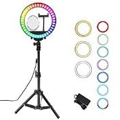 RRP £29.99 10" RGB Ring Light with Tripod Stand & Phone Holder for Makeup
