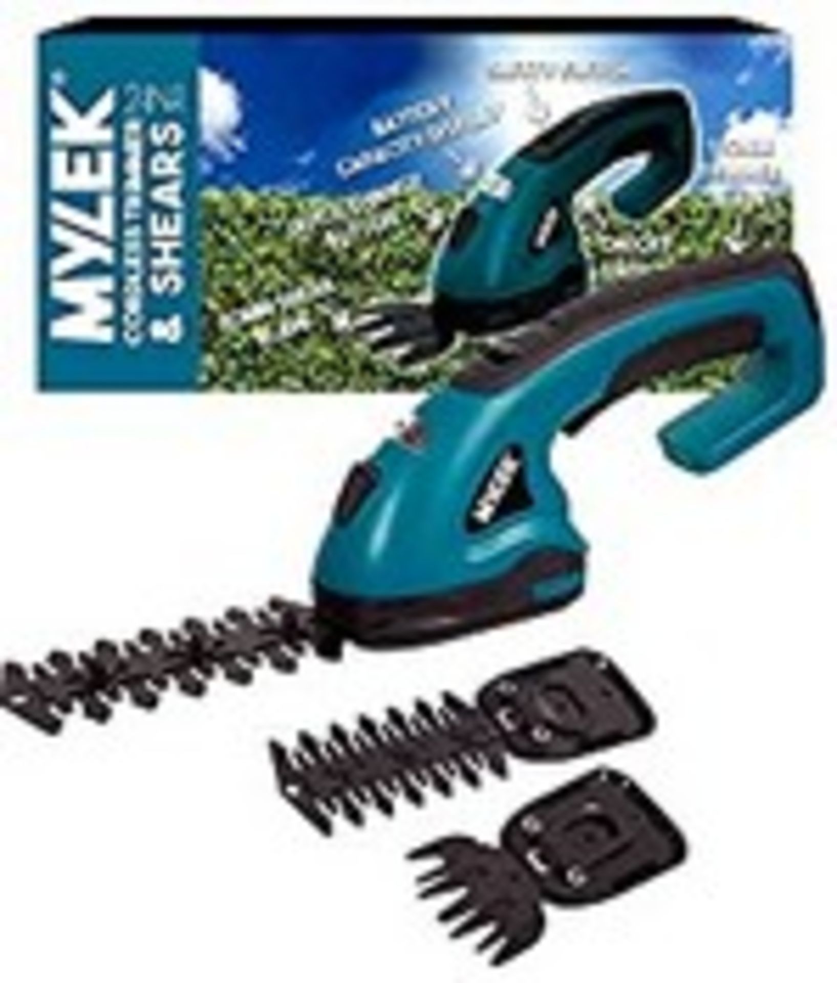 RRP £29.95 MYLEK 2-in-1 Li-ion Cordless Hedge Trimmer & Grass Shears with 2 Blades