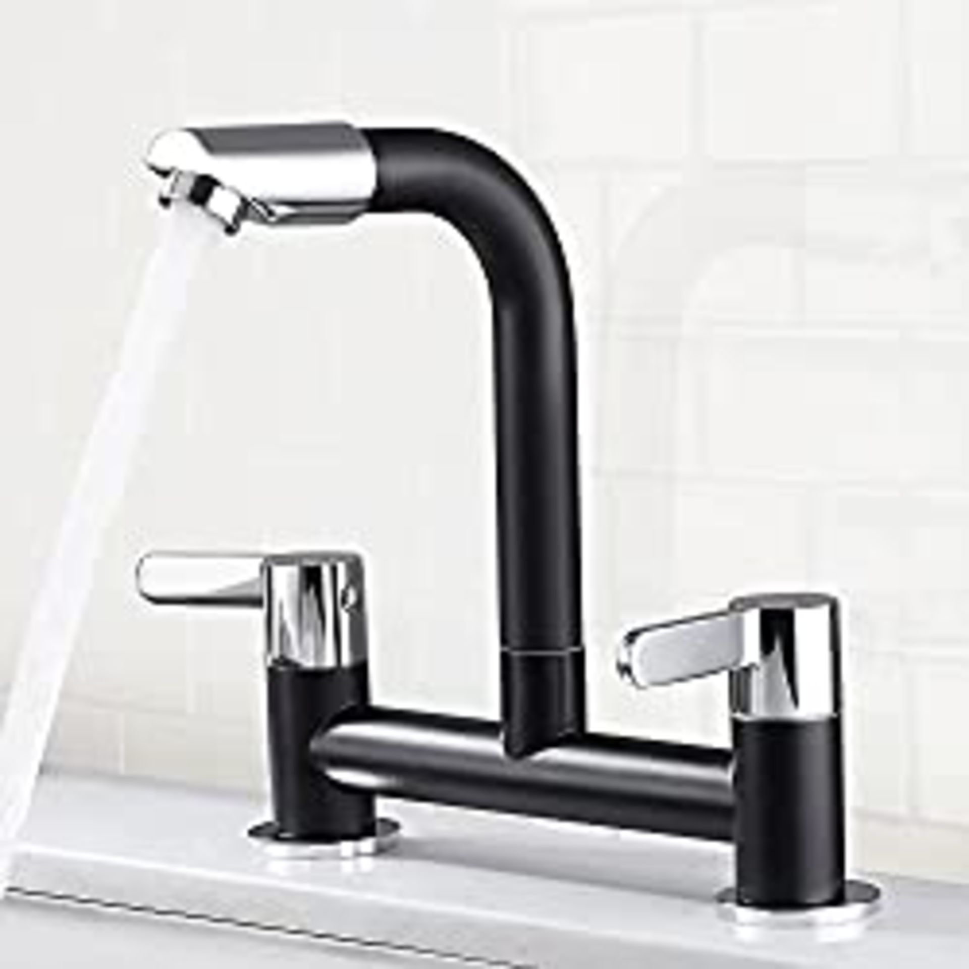 RRP £39.98 SchSin Black Kitchen Mixer Tap Dual Lever with 360 Aerator