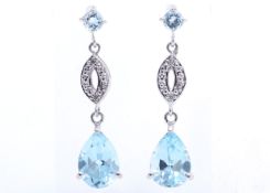 9ct White Gold Diamond And Blue Topaz Earring 0.02 Carats - Valued by GIE £1,320.00 - 9ct White Gold