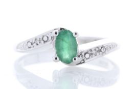 9ct White Gold Diamond And Emerald Ring 0.01 Carats - Valued by AGI £905.00 - 9ct White Gold Diamond