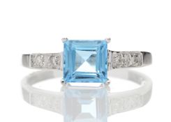 9ct White Gold Diamond And Blue Topaz Ring 0.04 Carats - Valued by GIE £1,170.00 - One square cut