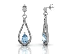 9ct White Gold Diamond And Blue Topaz Earring 0.02 Carats - Valued by AGI £468.00 - 9ct White Gold