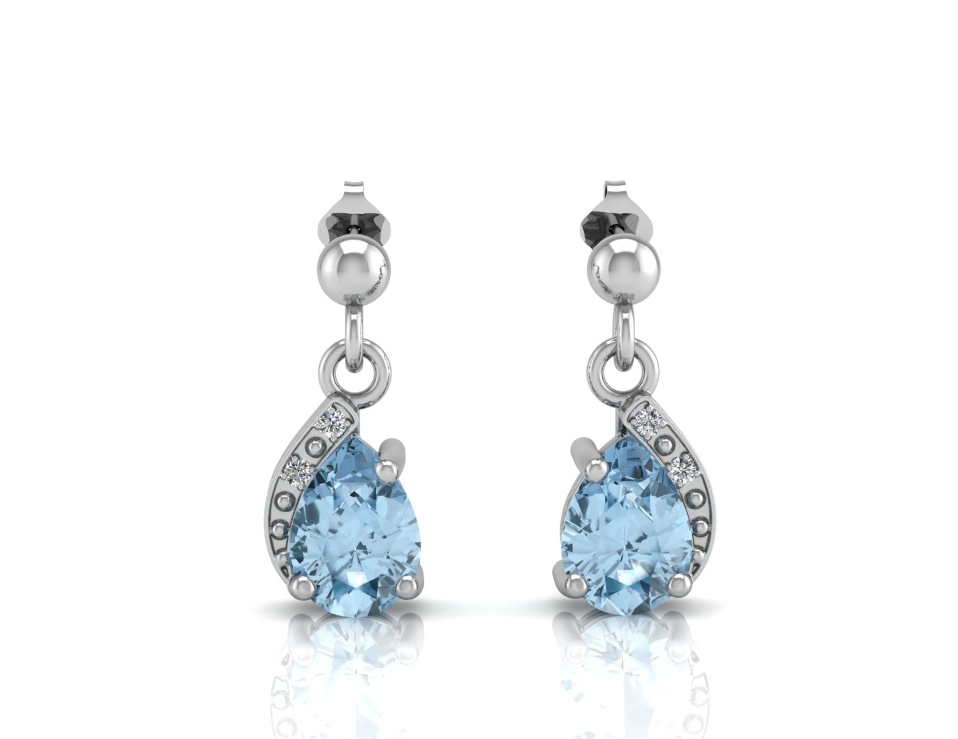 9ct White Gold Diamond And Blue Topaz Earring 0.01 Carats - Valued by AGI £330.00 - 9ct White Gold - Image 3 of 3